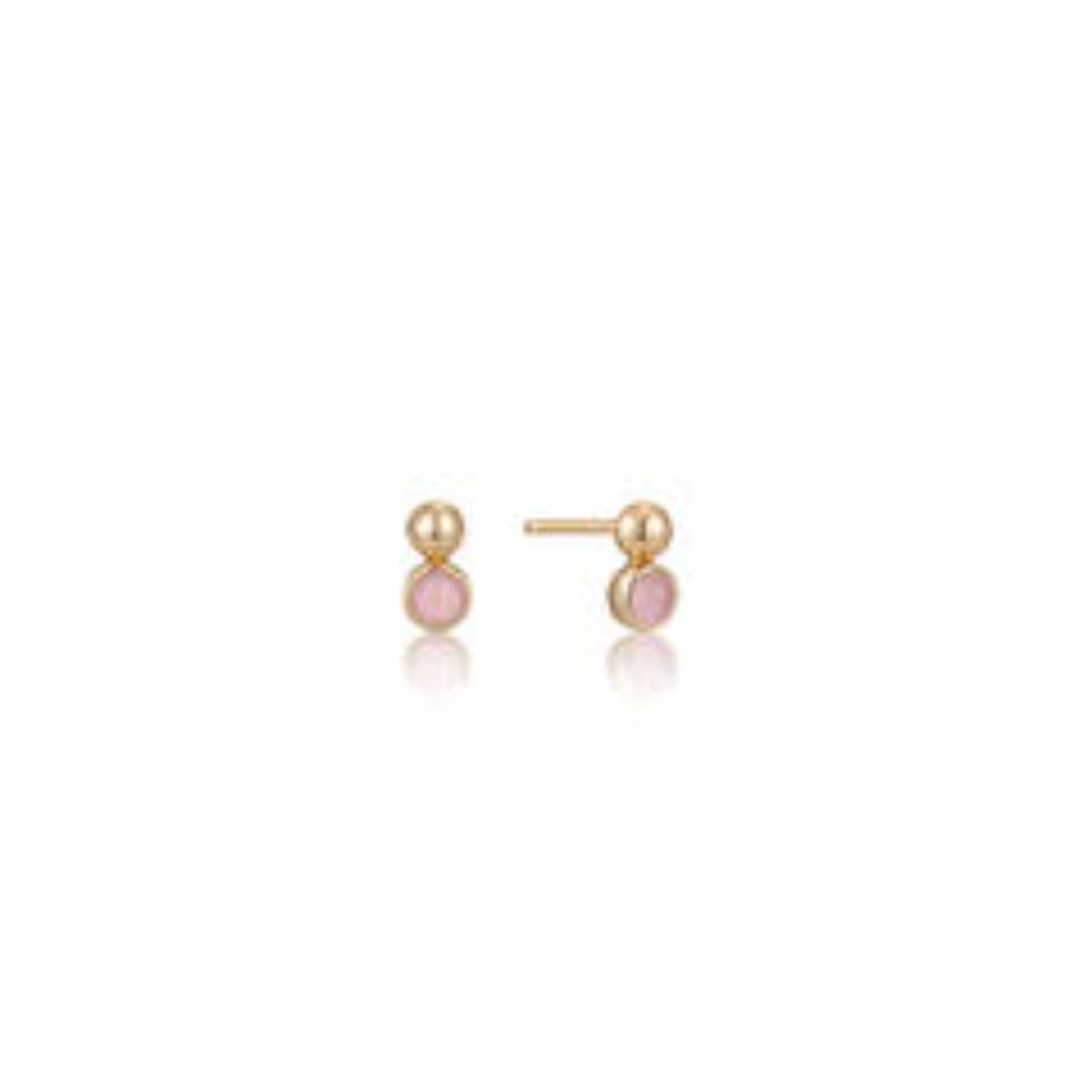 Ania Haie oorknoppen Roze Quartz zilver verguld