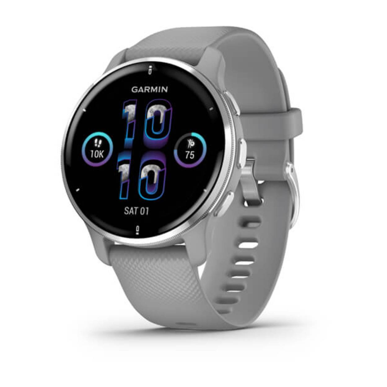 Deze Garmin smartwatch behoort tot de Venu 2 Plus collectie. 
Referentienummer: 010-02496-10
Het horloge heeft een zilverkleurige rand van roestvrij staal met powder grey behuizing en siliconenbandje.

Geef je gezondheid de aandacht die het verdient.
Begrijp je lichaam beter dankzij geavanceerde gezondheids- en fitnessfuncties. En geniet van het gemak van bellen vanaf je pols indien gekoppeld met je compatibele smartphone.

Voer telefoongesprekken vanaf je pols wanneer je verbonden bent met je compatibele smartphone.

Maak of reageer op berichten, handsfree, met dank aan de spraakassistent van je gekoppelde smartphone.

Gezondheids- en welzijnsfuncties geven een beter beeld van wat er in je lichaam gebeurt.

Ontdek nieuwe manieren om je lichaam te bewegen met meer dan 25 vooraf geïnstalleerde sport-apps.

Sla muziek op de watch op, zodat je met een draadloze hoofdtelefoon zonder telefoon kunt luisteren.

Helder AMOLED-scherm en een batterijlevensduur tot 9 dagen.
