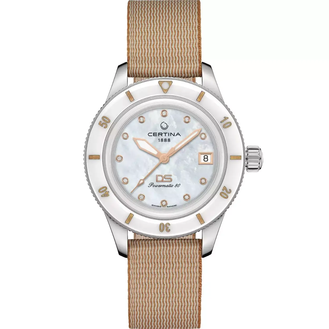 Met een diameter van 39 mm slaat de gerenommeerde DS PH200M een enorm mooi figuur aan elke pols. Elegant parelmoer, keramiek en diamanten worden perfect aangevuld met de favoriete (non-)kleur van fashionista's over de hele wereld, evenals een bandje gemaakt van duurzaam #tide ocean material®. Zijn ultramoderne automatische kaliber en waterdichtheid tot 200 meter zorgt ervoor dat dit uurwerk precisie en kracht uitstraalt. C0362071810600