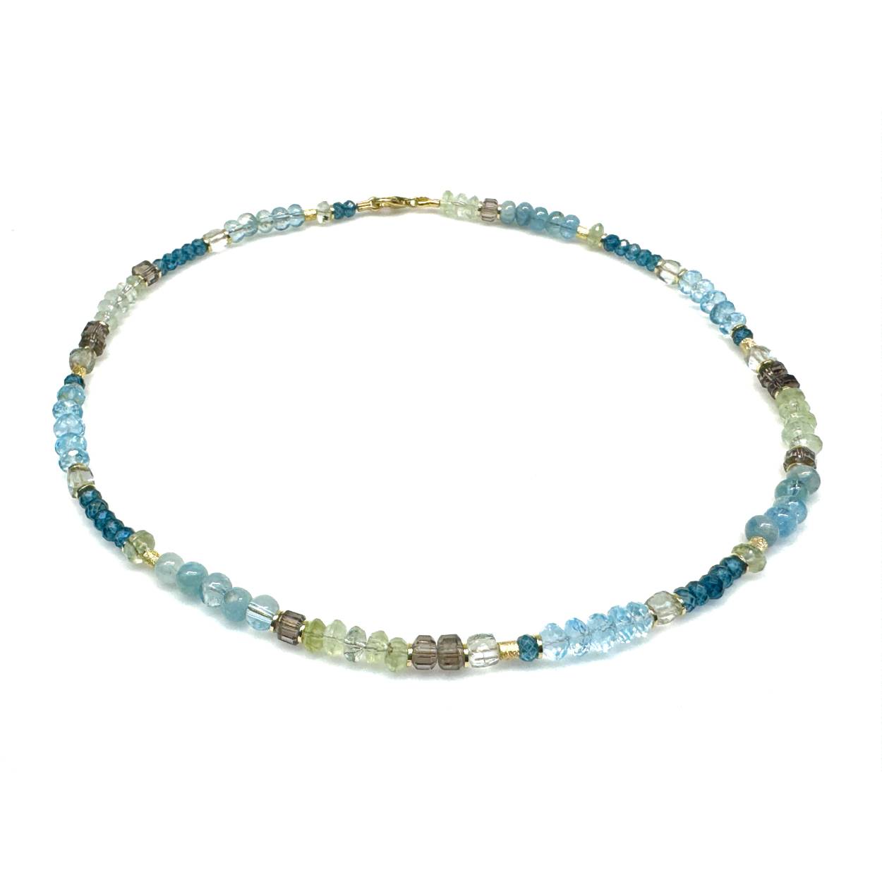collier gg verguld sky topaas aqua prehniet rookquarz
