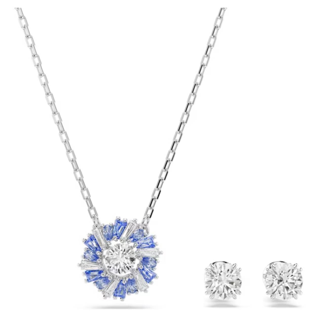 Laat uw stijl stralen met deze op de natuur geïnspireerde Idyllia-set. De hanger met rhodium toplaag wordt gedragen aan een delicate ketting en is voorzien van een bloemenmotief met frisse blauwe en heldere Swarovski Zirkonia. In het midden prijkt een speelse dansende steen. In elk van de bijpassende oorknoppen prijkt een heldere Swarovski Zirkonia in een elegante dubbele klauwzetting. Een eenvoudige maar doeltreffende combinatie als accent in elke outfit.

Artikelnr.: 5685437
Collectie:  Idyllia
Ketting lengte: 38 - 45 cm
Oorbellen: 0.6 x 0.6 cm
Materiaal:  Kristallen, Rodium-verguld, Zirkonia
Kleur:  Blauw
Type sluiting:  Karabijn
