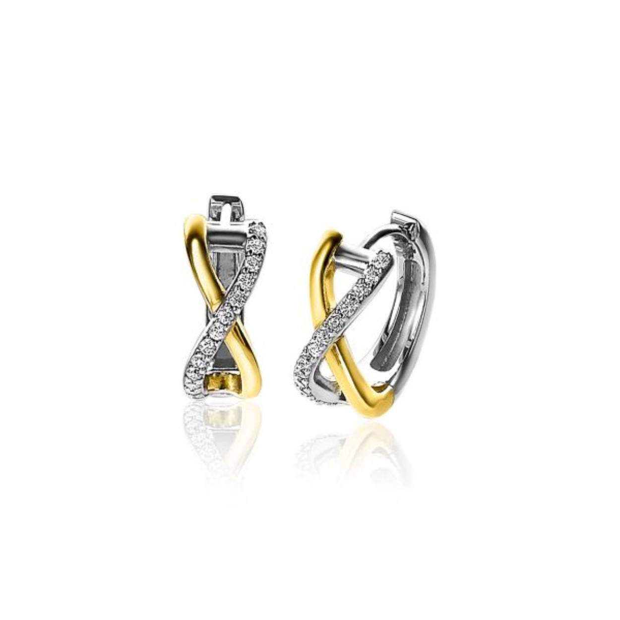 Zinzi 925 zilveren klapoorringen geel verguld kruislinks en zirkonia
