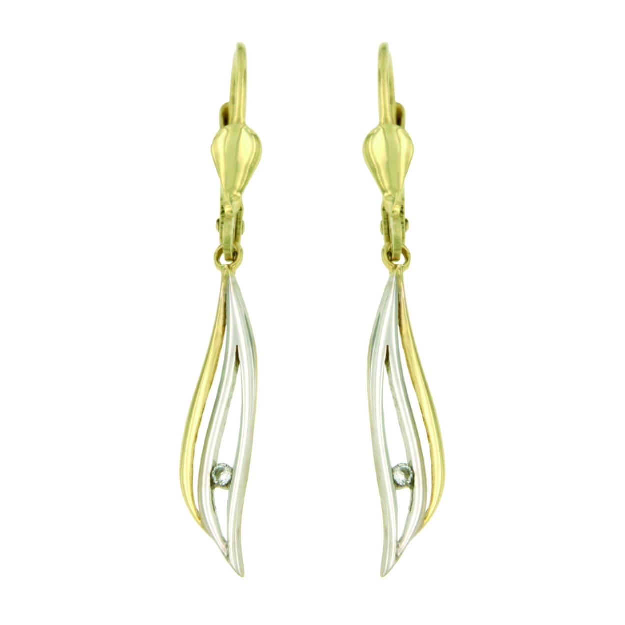Oorhangers Fantasie Lang Blad Zirkonia  
14 karaat geelgoud