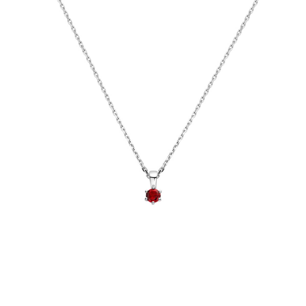 Gerhodineerd 925 zilveren collier met een geboortesteen hanger. Het collier heeft een draaglengte van 41cm en een extensie van 4cm. De schakelbreedte is 1.1mm. Uitgevoerd met een karabijn sluiting.