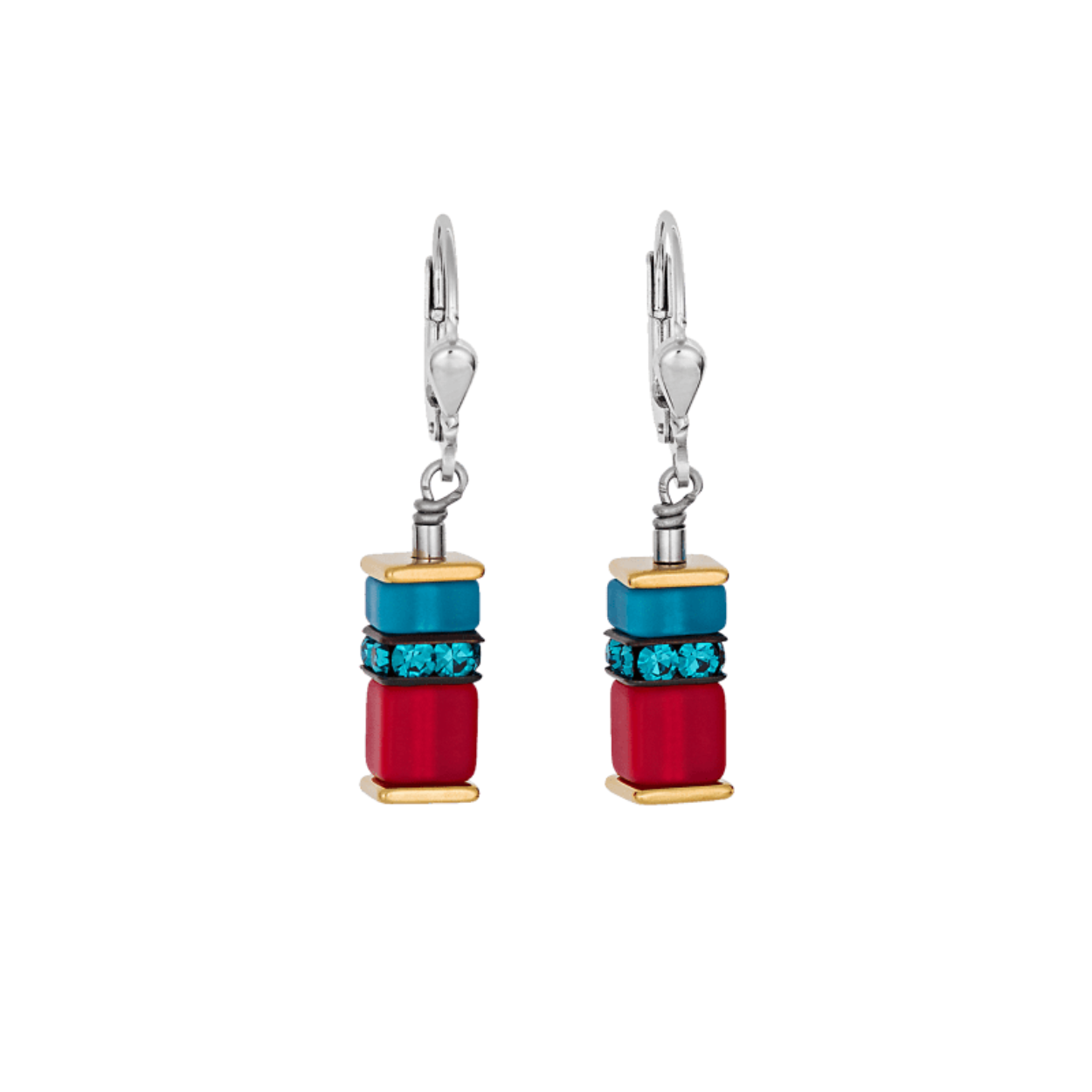 Coeur de Lion oorhangers goud rood blauw