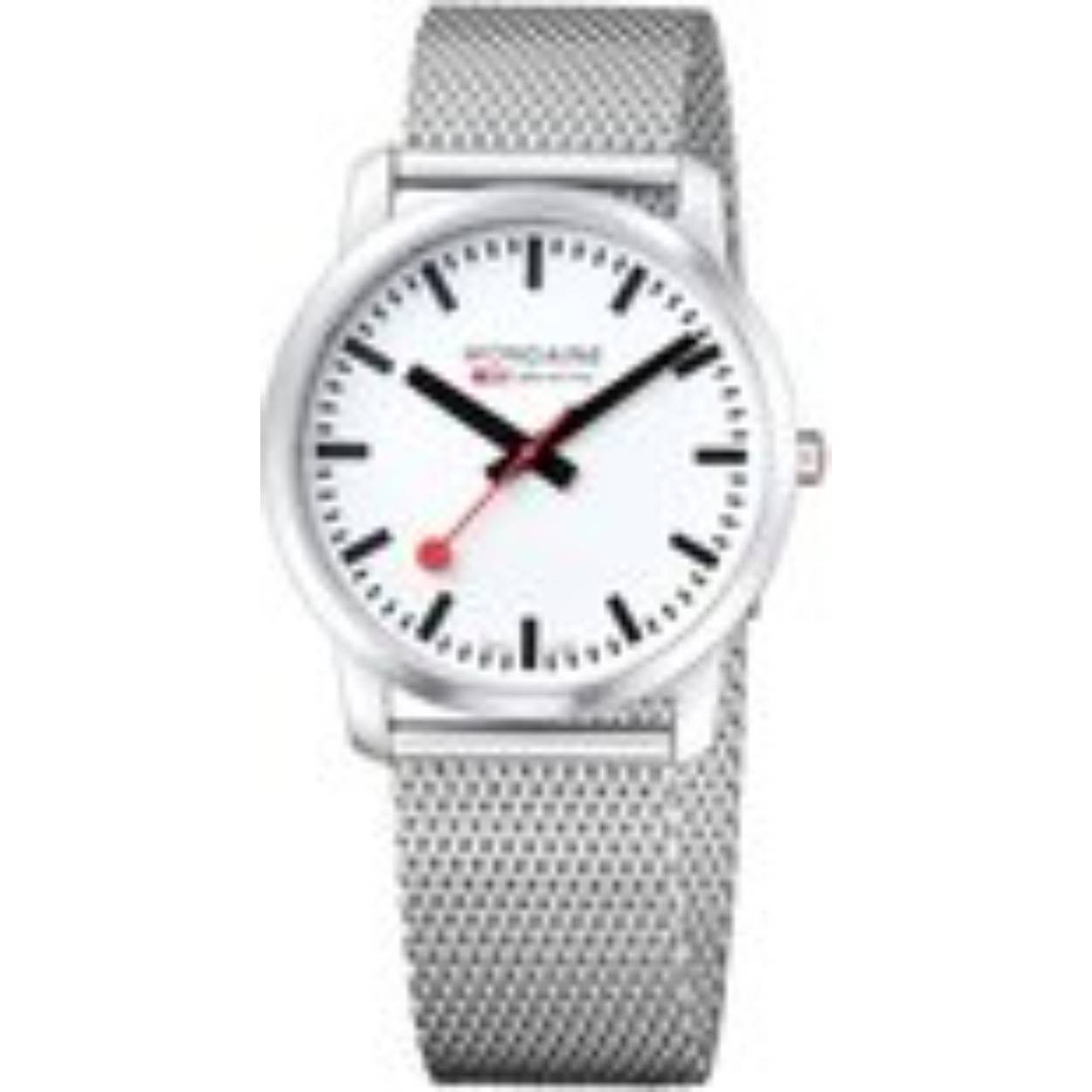 Mondaine M638.30350.16SBZ Horloge - Elegant - Mesh - 41mm
Dit unieke Mondaine horloge met nummer: M638.30350.16SBZ uit de Elegant serie heeft een elegant uiterlijk. Op de witte wijzerplaat is de uursaanduiding met strepen duidelijk zichtbaar en als blikvanger draait de rode secondewijzer sierlijk in het rond, net als de wel bekende stationsklok. Aan het stalen ronde kastje zit een zilverkleurige milanese band met een druksluiting. Het horloge is Swiss Made, heeft een saffierglas, een doorsnee van 41mm en is 3ATM. 

Het Merk:
The Official Swiss Railway Watch. Gebaseerd op de officiële stationsklok van de Zwitserse spoorwegen, is 30 jaar geleden de horlogelijn onder het merk Mondaine opgezet. Zwitserse kwaliteitsuurwerken, net zo punctueel als de Zwitserse treinen. Een echte design klassieker met een unieke wijzerplaat en de wereldberoemde rode secondewijzer met bolletje. Herkenbaar uit duizenden.

Specificaties:
- Saffierglas
- Witte wijzerplaat
- Milanese band
- Swiss Made
- 3ATM (Regen- & spatwaterdicht)
- Ø 41mm