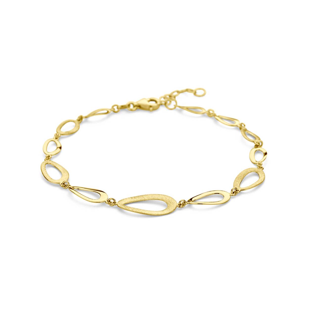 14k Geelgouden armband uitgevoerd met een karabijn sluiting. De armband heeft een draaglengte van 17cm en een extensie van 2cm. De schakelbreedte is 7mm.