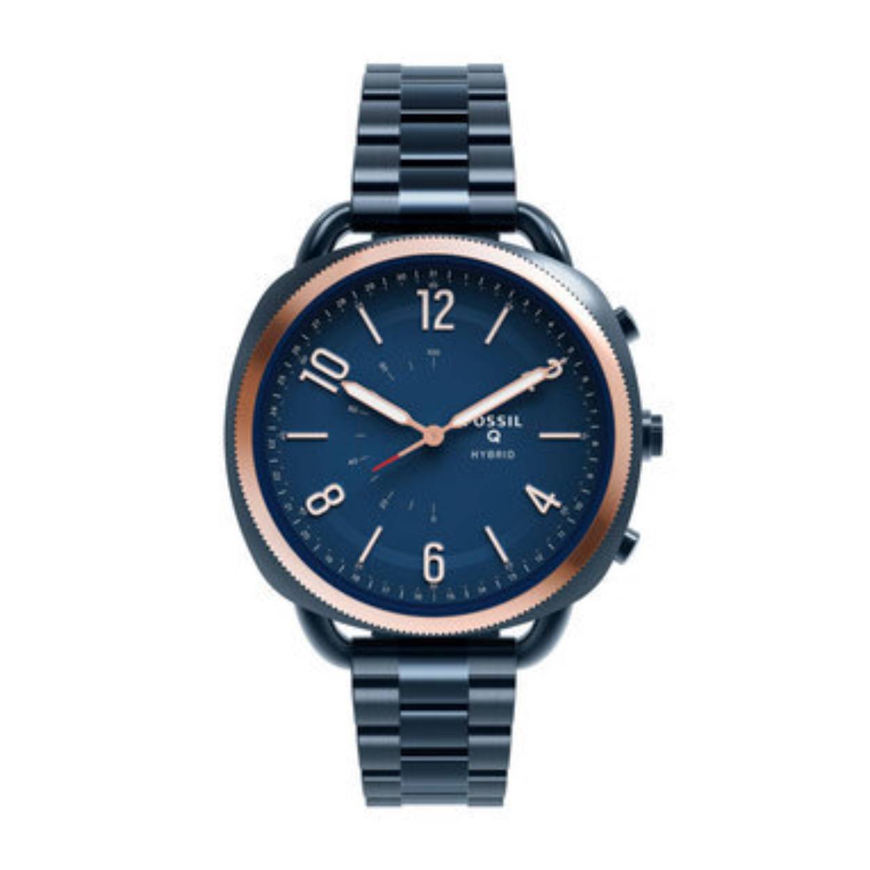 Dat smartwatches markt steeds gevarieerder en leuker wordt bewijst Fossil met dit Fossil Q Accomplice Hybrid FTW1203 Smartwatch horloge. In tegenstelling tot de modellen met een Touchscreen scherm is dit een echt horloge met een aantal Smartwatch functies, een echt Hybrid Smartwatch horloge. De Fossil smartwatches zijn voorzien van het Fossil Q App besturingssysteem waardoor het geschikt is voor Android Devices 4.4+ & iOS 8.2+ en iPhone 5+ apparaten. De verbinding verloopt via Bluetooth 4.1. De Q Accomplice Hybrid smartwatches hebben 3-Axis Accelerometer sensoren. Dit model heeft een 40 mm brede en 11 mm dikke rosé goudkleurige ronde kast van (edel)staal met een verwisselbare blauwe (edel)stalen band met een breedte van 16 mm. De waterdichtheid van dit horloge is 3 ATM, spatwaterdicht. Dus bestand tegen handen wassen, regenbuien en autowassen. Deze horloges hoef je niet dagelijks op te laden. De batterij (CR2430) in het model gaat ongeveer een half jaar mee bij normaal gebruik. Alle notificaties zijn te personaliseren. Verdere functies van deze leuke gadgets zijn:

Trilfunctie
Notificaties
Stappenteller
Slaap tracker
Draadloze sync functie
Wekker functie
Meerdere tijdzones
Je telefoon over laten gaan
Een foto nemen
Je muziek bedienen
Automatische tijd/datum update
Het model wordt verder geleverd inclusief een een handleiding en bijbehorend garantie bewijs.