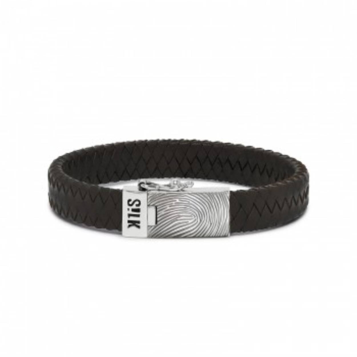 lederen Silk armband, model 841 zwart 21cm+ vingerafdruk