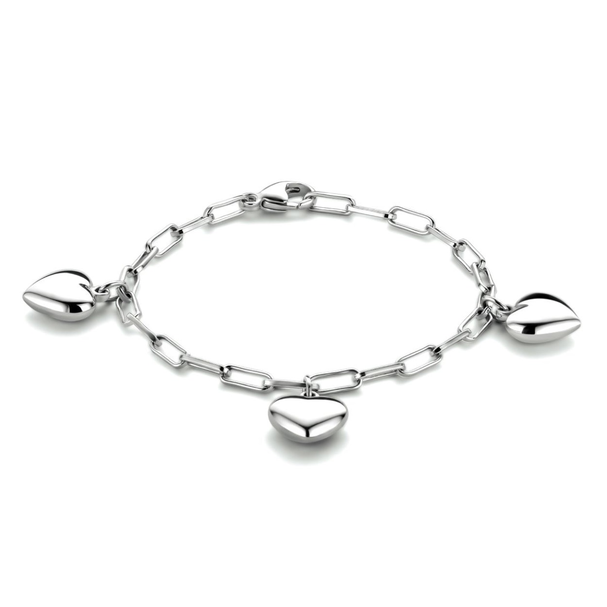 Zilveren armband met bedel hartjes.