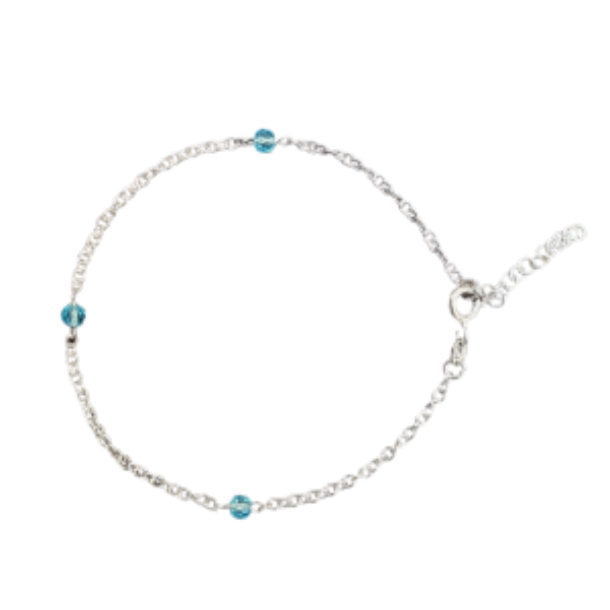 zilveren enkelbandje, jasseron+ blauw cz 23+3cm