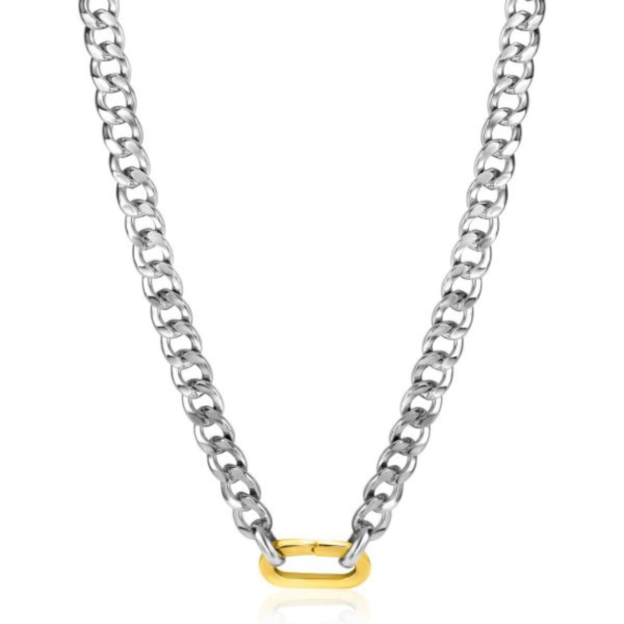 ZINZI zilveren brede gourmet ketting 42cm met ovale sluitring in 14K geel verguld. De gourmet schakels zijn 6mm breed