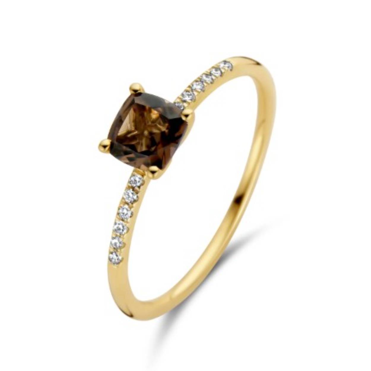gouden Blush ring met rookkwarts+0.06ct briljant mt54