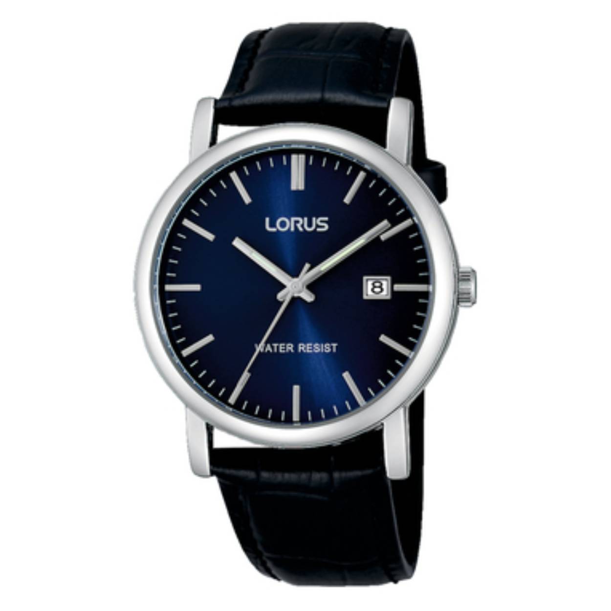 Lorus Quarts heren pols horloge model RG841CX-5 staal met lederen band. 3 ATM waterdicht.