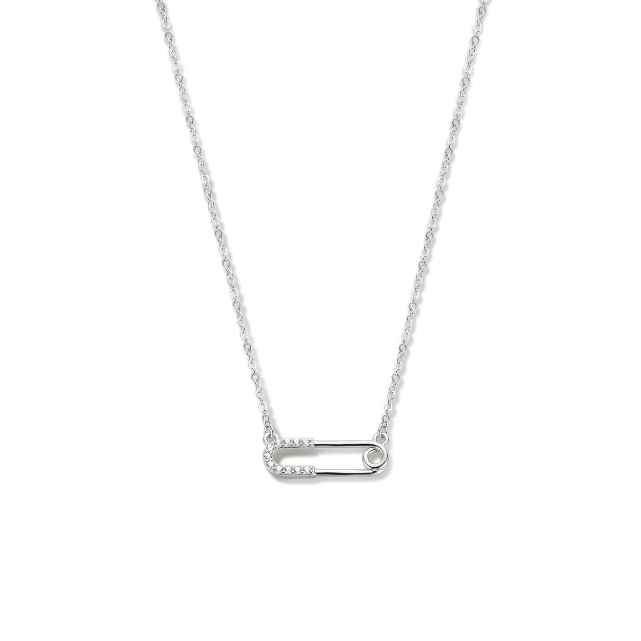 Zilveren collier - Gerhodineerd - Speld - Zirkonia - 1,3 mm - 41 + 4 cm