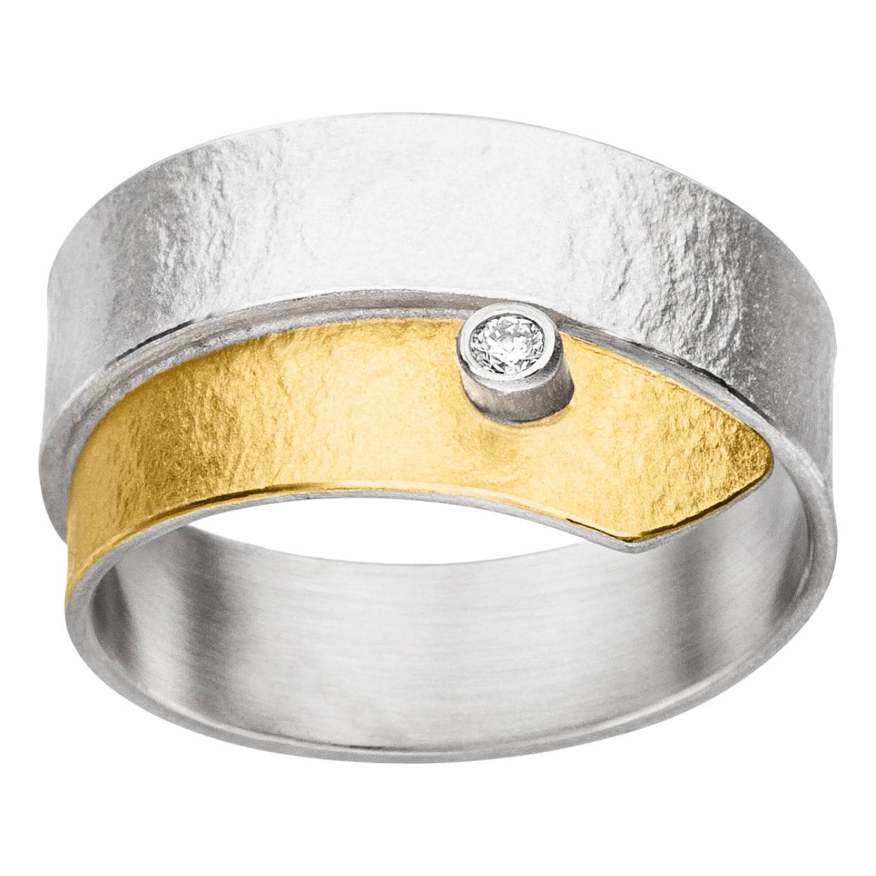Manu Schmuck Ring Zilver/goud diamant 0.03