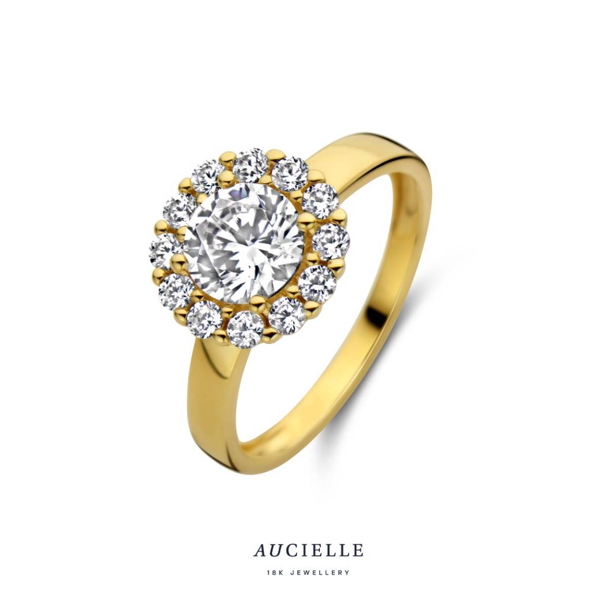 Aucielle ring entourage goud 18k met zirkoon