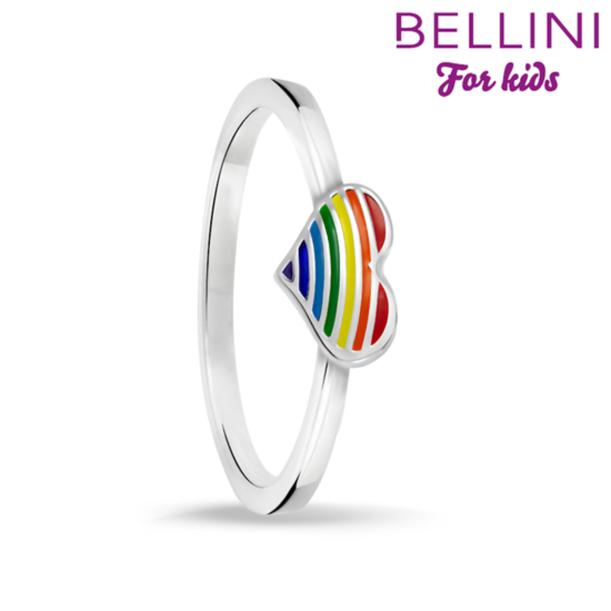 Zilveren kinderring regenboog hartje.

De hoogwaardige collectie kindersieraden is gemaakt van het eerste gehalte zilver (925), enkele sieraden zijn voorzien van echte zirkonia's of afgewerkt met emaille in diverse vrolijke kleuren.
