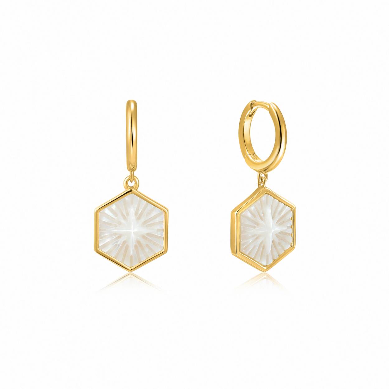 Ania haie zilver goud verguld AHE030-04G Compass Emblem Gold 
Eenvoudig maar toch opvallend, deze 14K gold plated oorbellen van Ania Haie. Het parelmoeren accent en de gravering geeft de oorbellen een unieke uitstraling. De tijdloze sieraden uit de Wild Soul collectie geven de esthetiek van traditionele camee-sieraden een moderne twist. Combineer de sieraden uit deze collectie met elkaar voor een complete look.