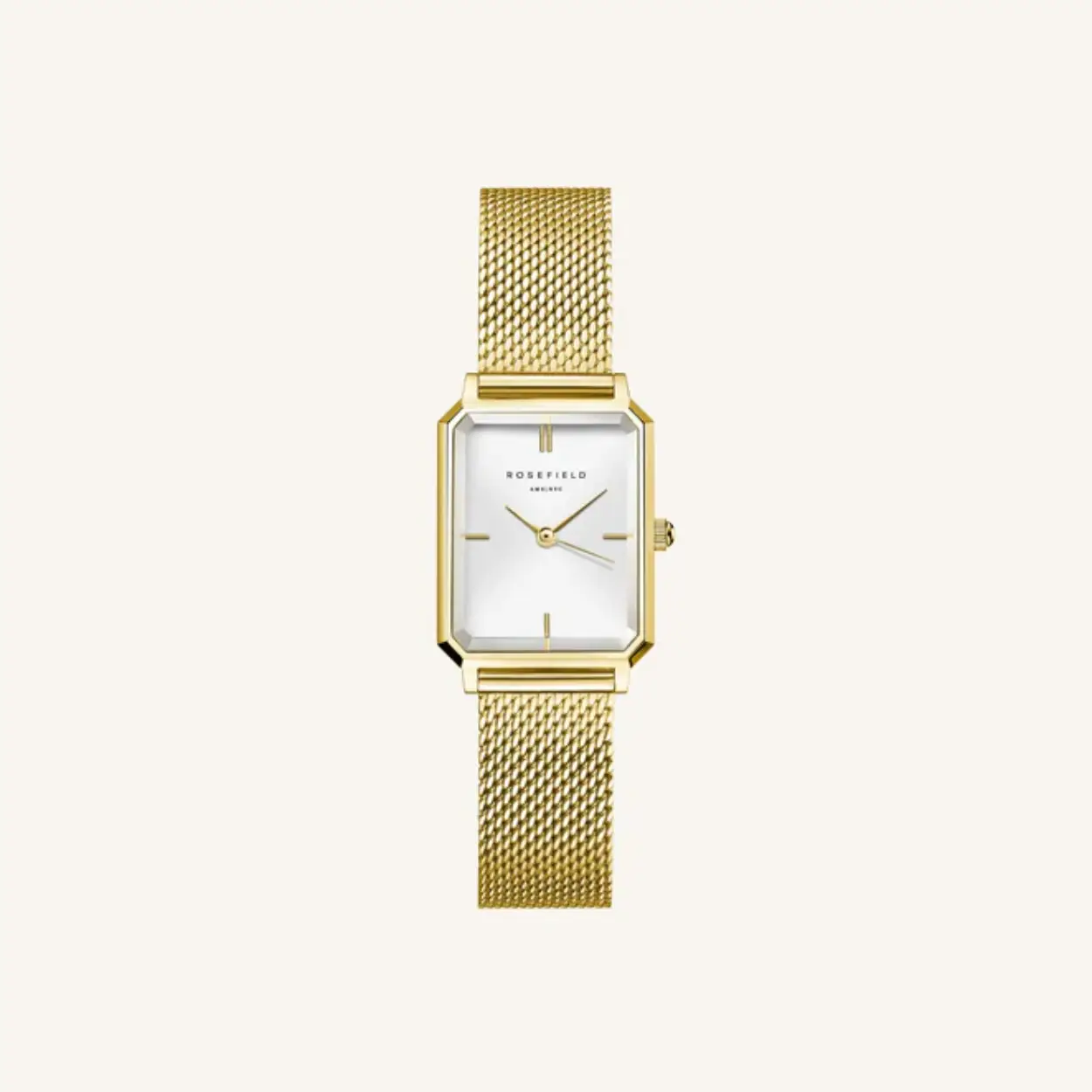 De Octagon XS past perfect om de smallere pols. Het 24mm achthoekige horloge heeft een moderne uitstraling, met klassieke details zoals 3D-facet glas en een elegante 5-link horlogeband van verguld roestvrij staal.
