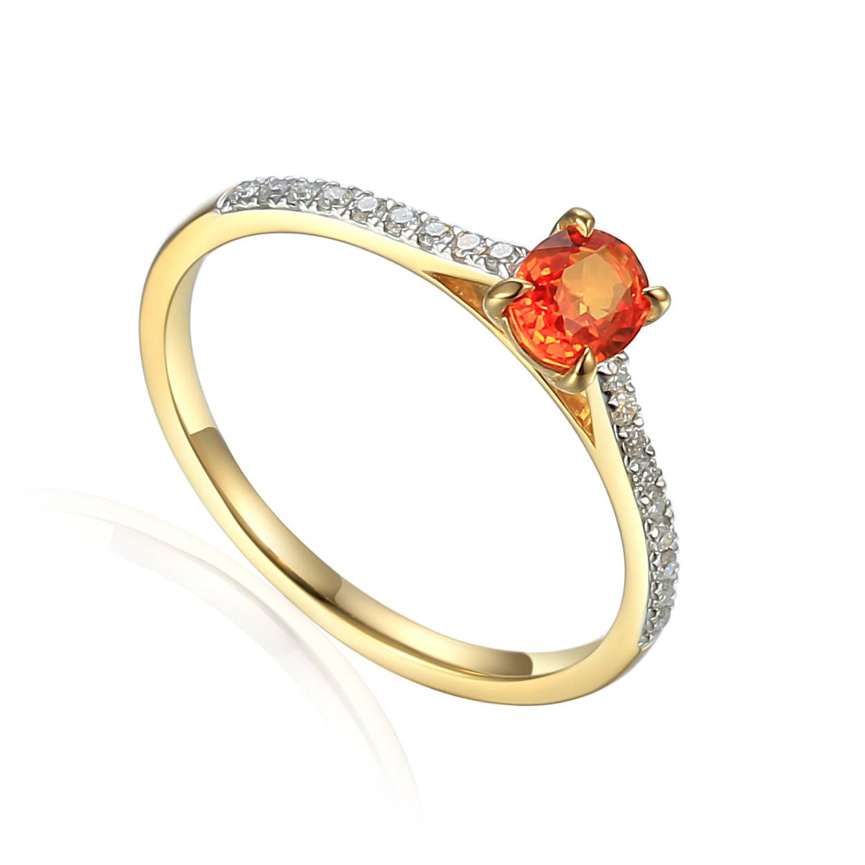gouden ring met oranje saffier en diamant 0,08