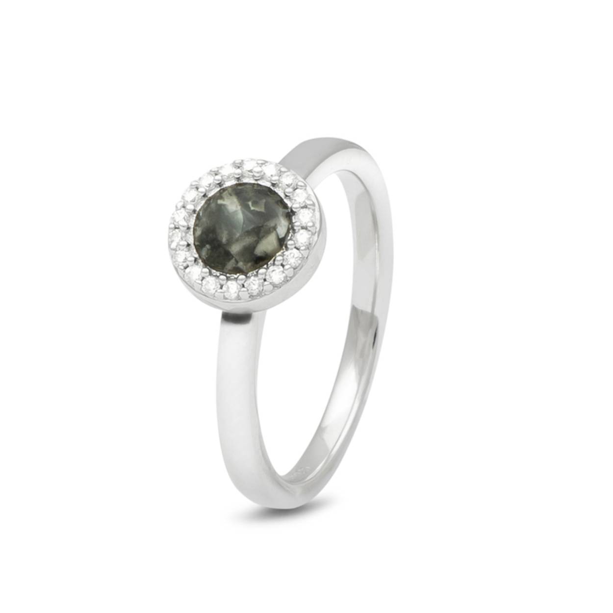 zilveren ring met zirkonia. kan worden gevuld met diverse kleuren hars.