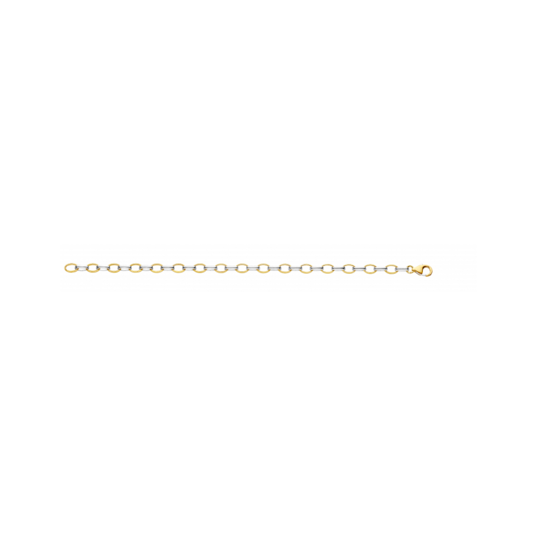 14krt bicolor gouden armband met zilverkern. Schakel: Fantasie / Jasseron. Diameter: 3mm. Lengte: 21 cm. Bijpassend collier mogelijk.