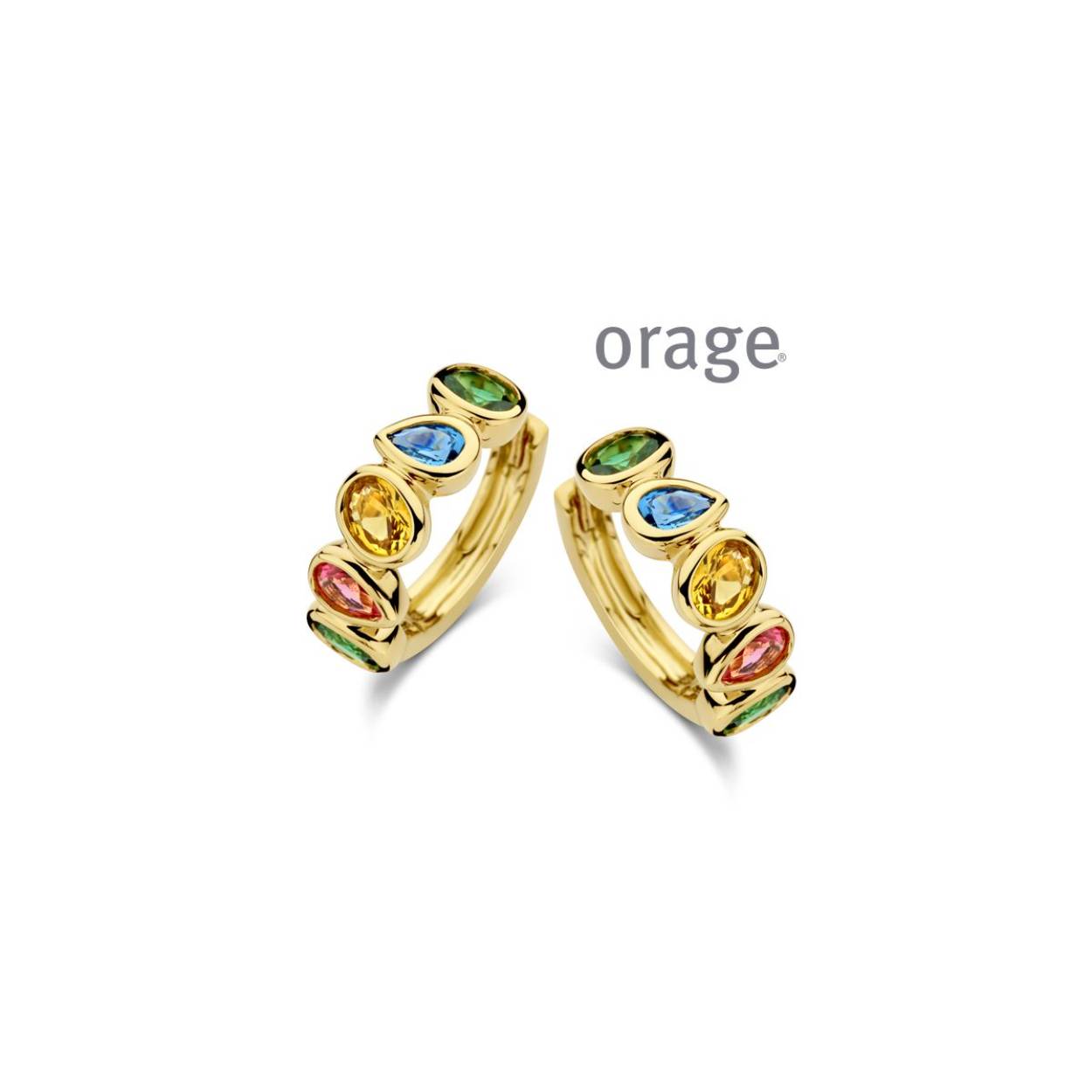 Orage oorringen verguld geel goud multi color cz