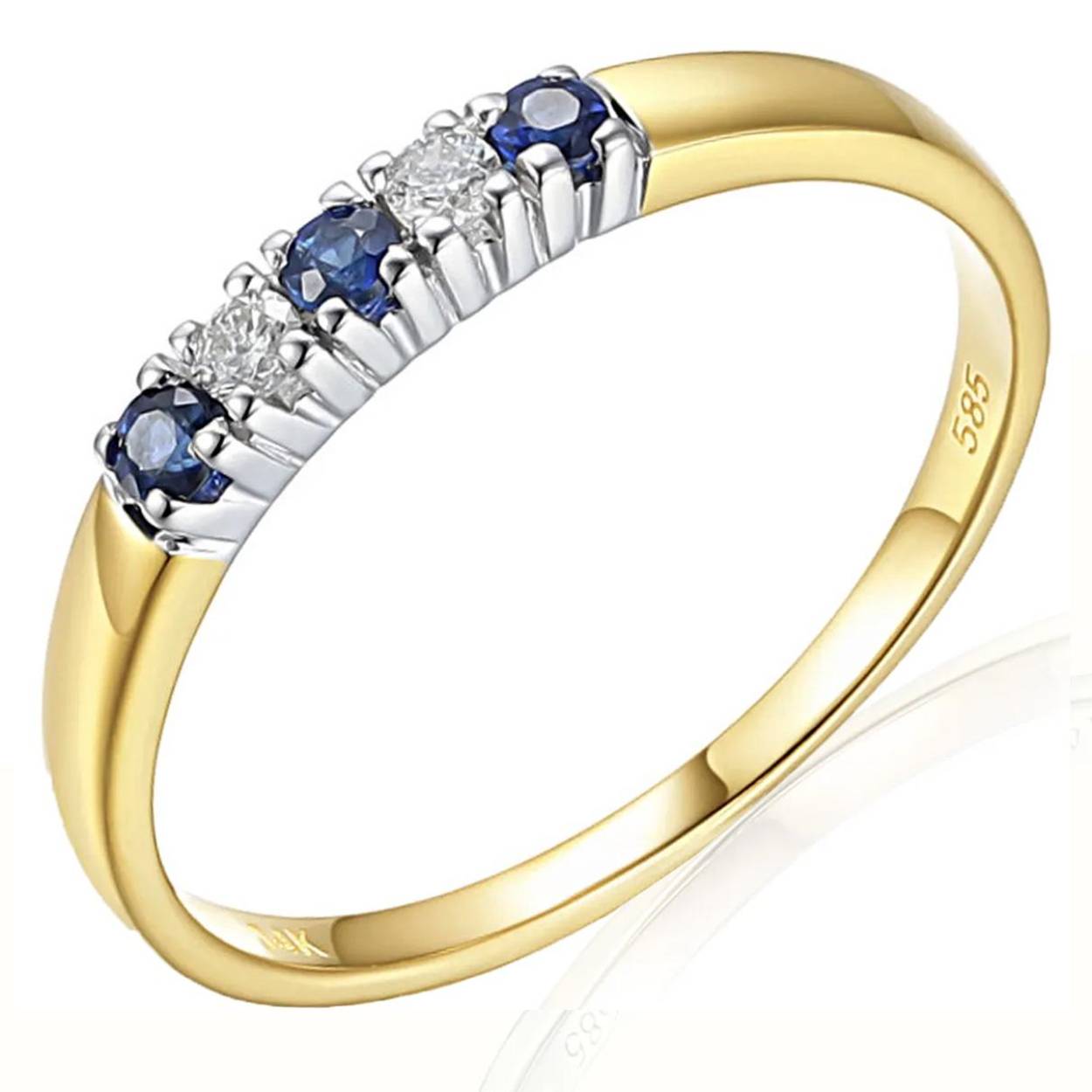 14k Geelgouden diamanten Rijring Saffier en Diamant