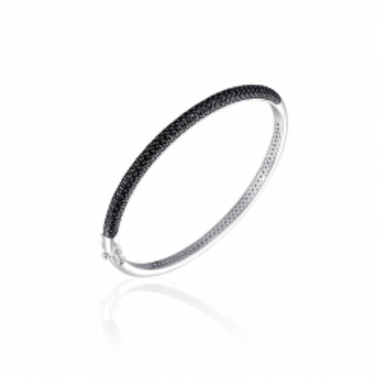 zilveren bangle armband | ovaal | zirkonia's zwart