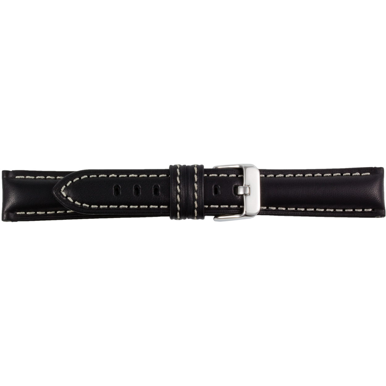 Horlogeband zwart met wit stiksel 26mm