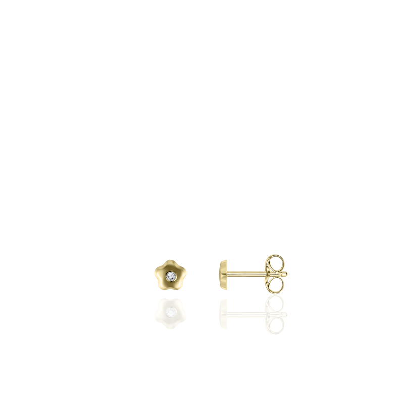 14k gouden oorknop bloem met een kleine zirkonia