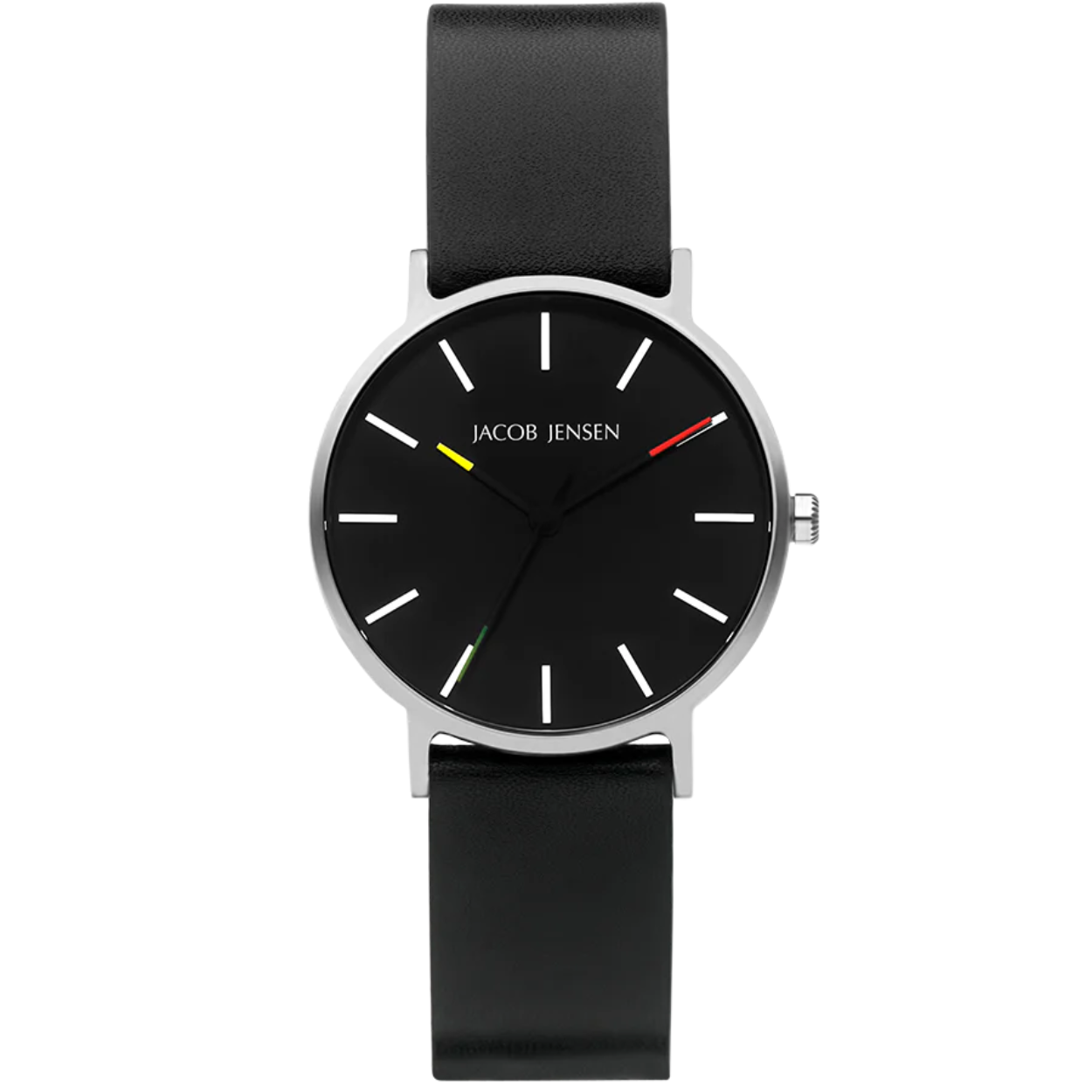 Jacob Jensen Timless Nordic JJ172. Een geweldig horloge gemaakt van duurzame en sterke materialen. De titanium horlogekast is huidvriendelijk en bovendien zeer licht van gewicht. Het 32 ​​mm brede JJ172-horloge beschikt ook over een saffierglas, een gestreepte index en een betrouwbaar quartz uurwerk. De leren band is flexibel en in verschillende maten te verstellen.