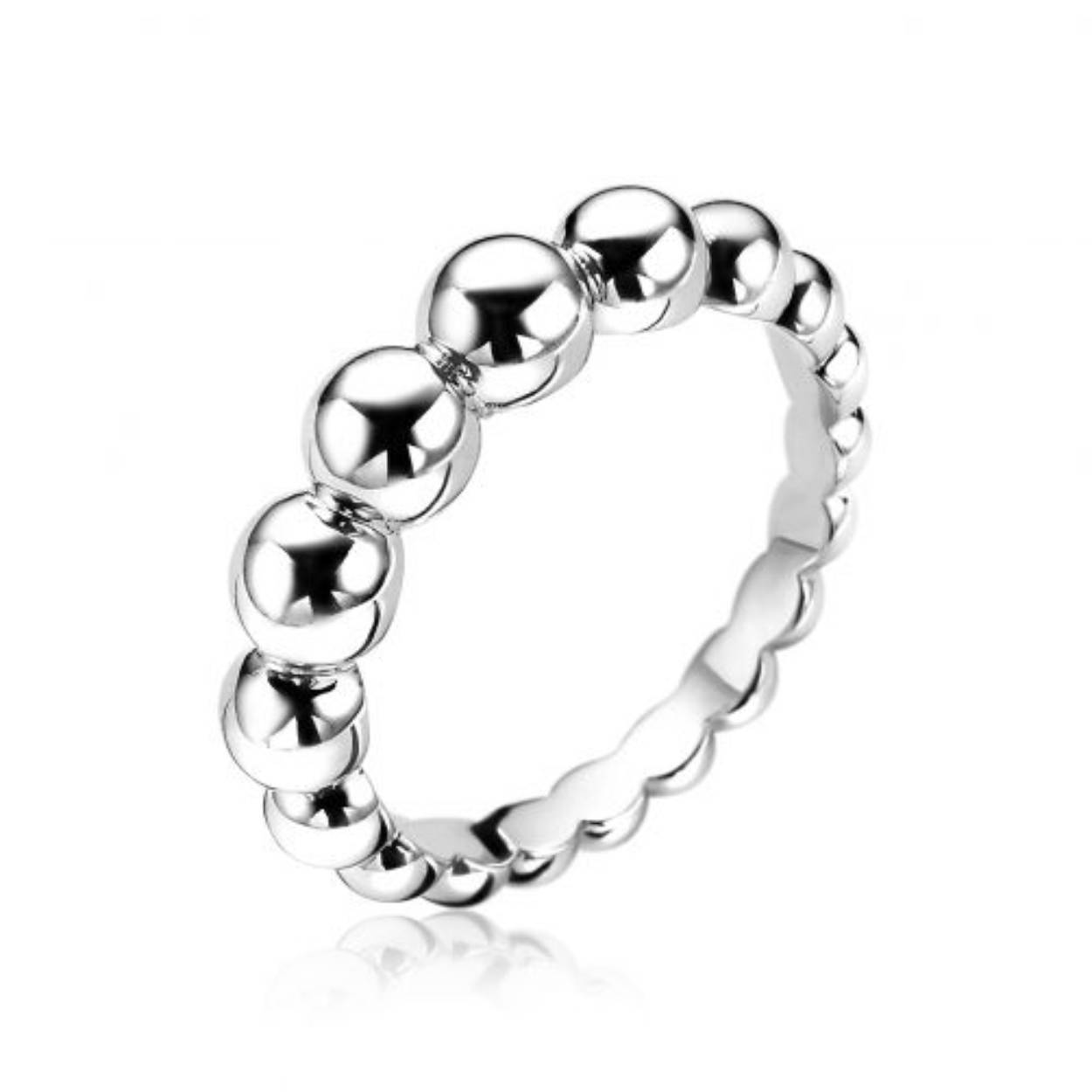 ZINZI zilveren ring met aflopende ronde bollen. De ring is vervaardigd van eerste gehalte zilver (925) en voorzien van een extra rodiumlaag voor een langdurige glans.
