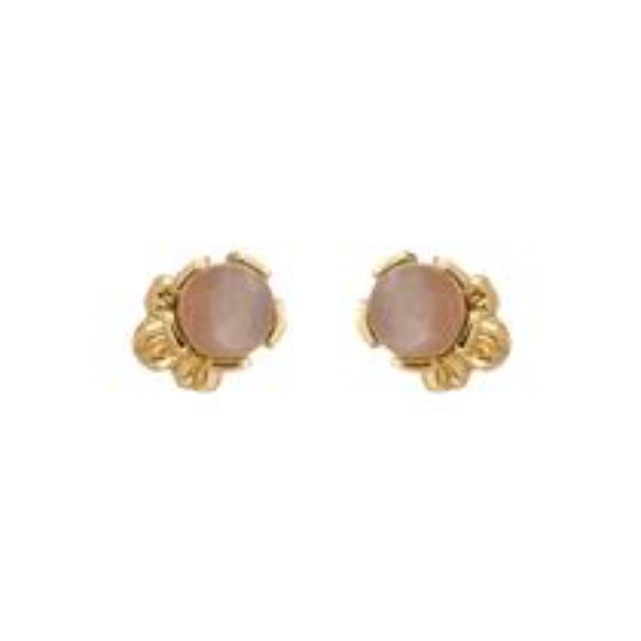 Rabinovich geel goud vergulde oorknoppen Crown Imperial. Deze Rabinovich geel goud vergulde oorknoppen bevatten elk een balletje van 5 mm perzik maansteen.
