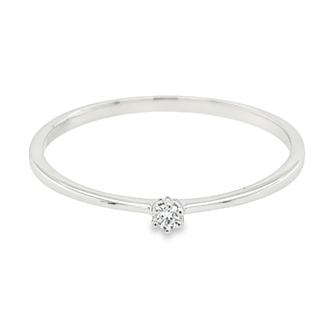 Witgouden Solitairring met Diamant 0,03 karaat