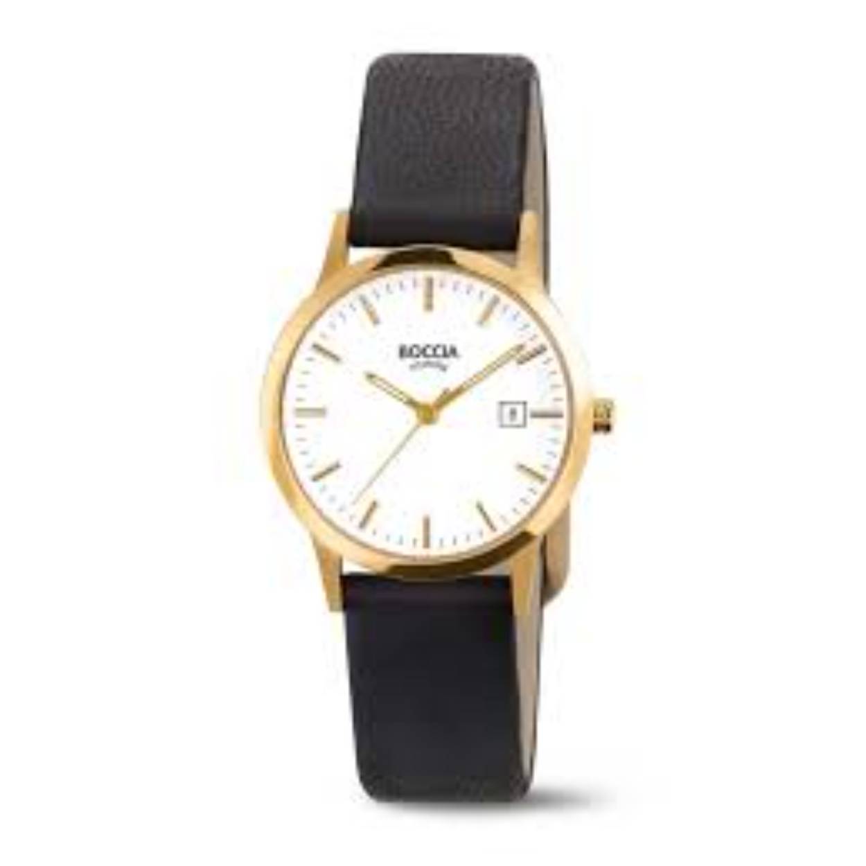 Boccia Titanium 3180-05 Dames 
Dit dameshorloge van Boccia heeft een klassieke uitstraling. De 3180-05 heeft een ronde goudkleurige titanium horlogekast met een diameter van 31mm met een witte wijzerplaat met een datum. Aan de titanium kast zit een zwarte leren band met een gespsluiting. Het horloge heeft een mineraalglas en is 5ATM. Of je nu sportief of chique gekleed gaat, dit horloge past bij elke outfit en iedere gelegenheid!

HET MERK
Boccia Titanium is het titanium merk van Nederland, dat zijn oorsprong in Duitsland vindt en is opgericht in het jaar 1992. Ontwikkeld door internationale ontwerpers. Alle titanium componenten van de BOCCIA TITANIUM collectie zijn gemaakt van 99,7% puur titanium; het bijzondere materiaal. Het is licht in gewicht, neemt de temperatuur van de huid aan en is zeer huidvriendelijk. Bovendien is het corrosie- en temperatuurbestendig.

SPECIFICATIES
- Mineraal
- Ronde titanium horlogekast, Ø 31mm
- Leren horlogeband
- Witte wijzerplaat 
- Datum
- 5ATM