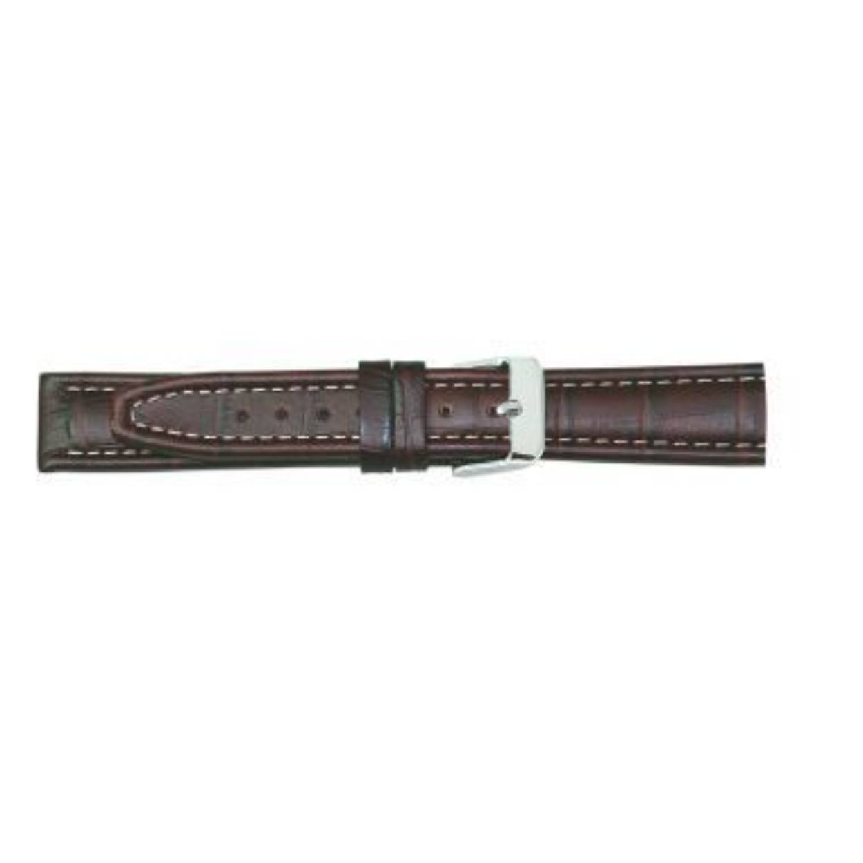 Horlogeband leder 22mm bruin wit stiksel