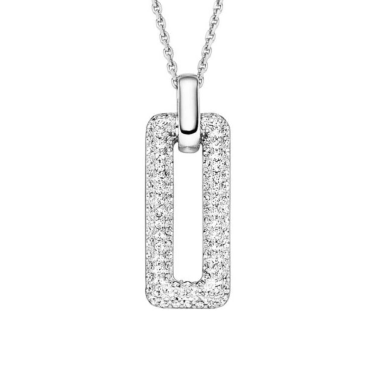 Prachtige zilveren collier met rechthoekige hanger voorzien van zirkonia. 
Combineer deze met de bijpassende oorsieraden.