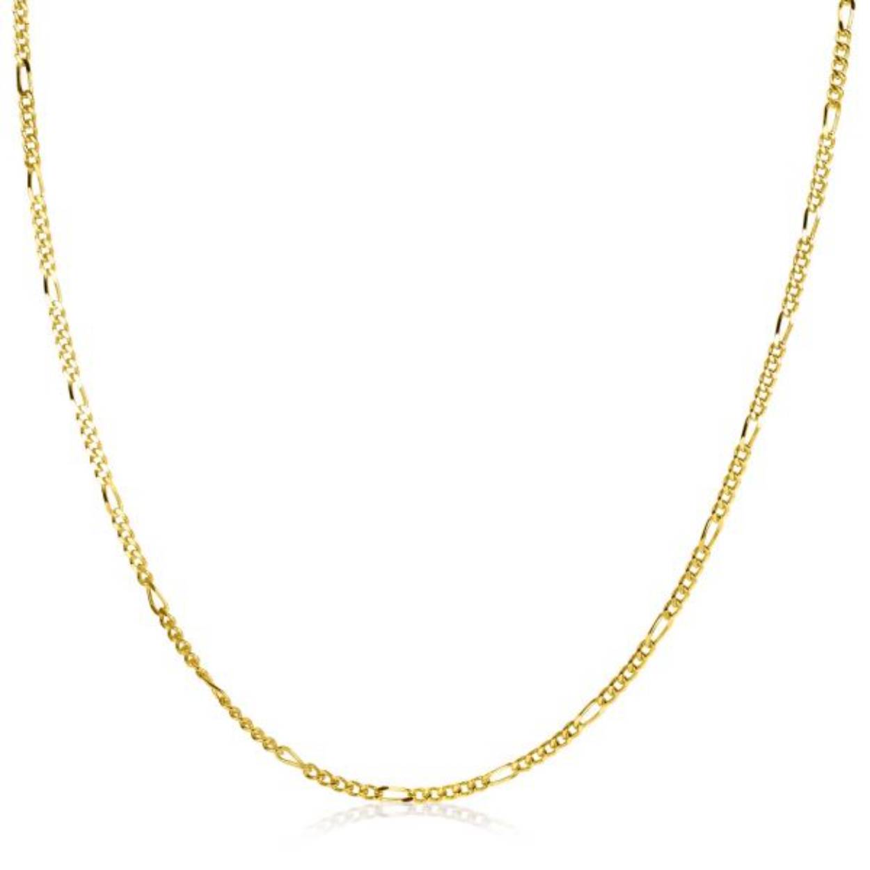 ZINZI gold plated zilveren figaro ketting 42cm (1,7mm breed). Ideaal om je hanger aan te hangen. Kies zelf de lengte die bij je past: keuze uit 42cm, 45cm, 60cm, 70cm, 80cm en 90cm. Iedere ketting heeft een extra verlengstukje van 3 cm, zodat ook hiermee de lengte iets te variëren is. De verschillende lengte-kettingen zijn gemakkelijk met elkaar te combineren om je hals. Met herkenbaar Zinzi hartje bij de sluiting. Vervaardigd van eerste gehalte zilver (925) en met extra 14K geel vergulding.