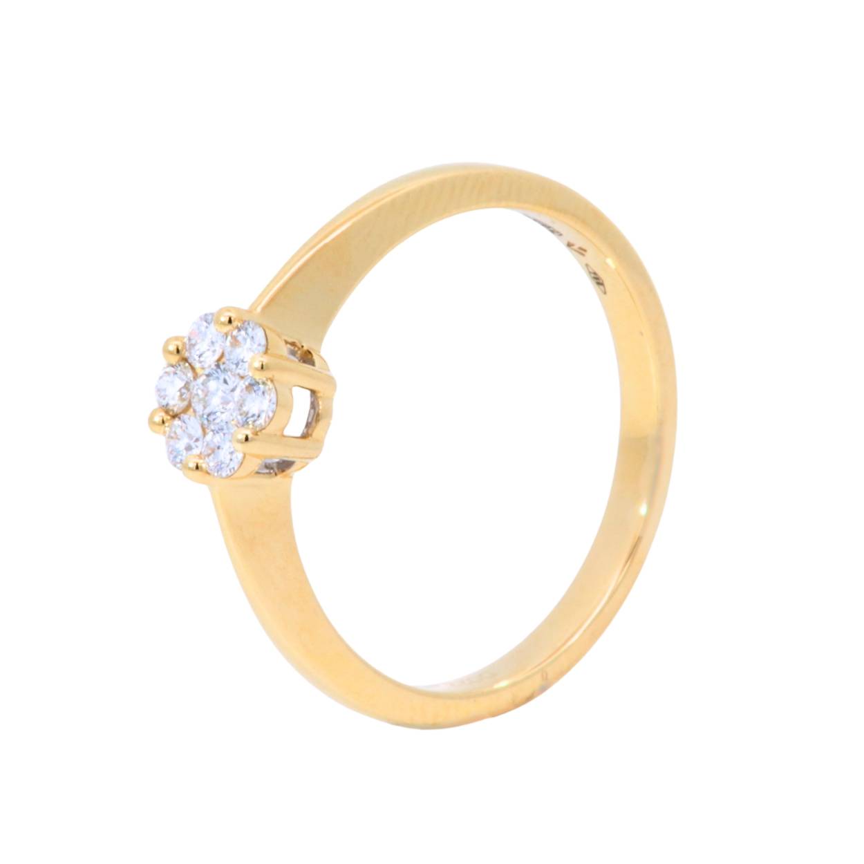 Elegante geelgouden ring 18Kt met diamanten gezet in flowershape 0.22ct