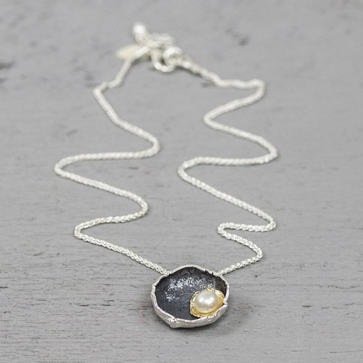 zilver collier oxy/ zilver verguld Met zoetwaterparel