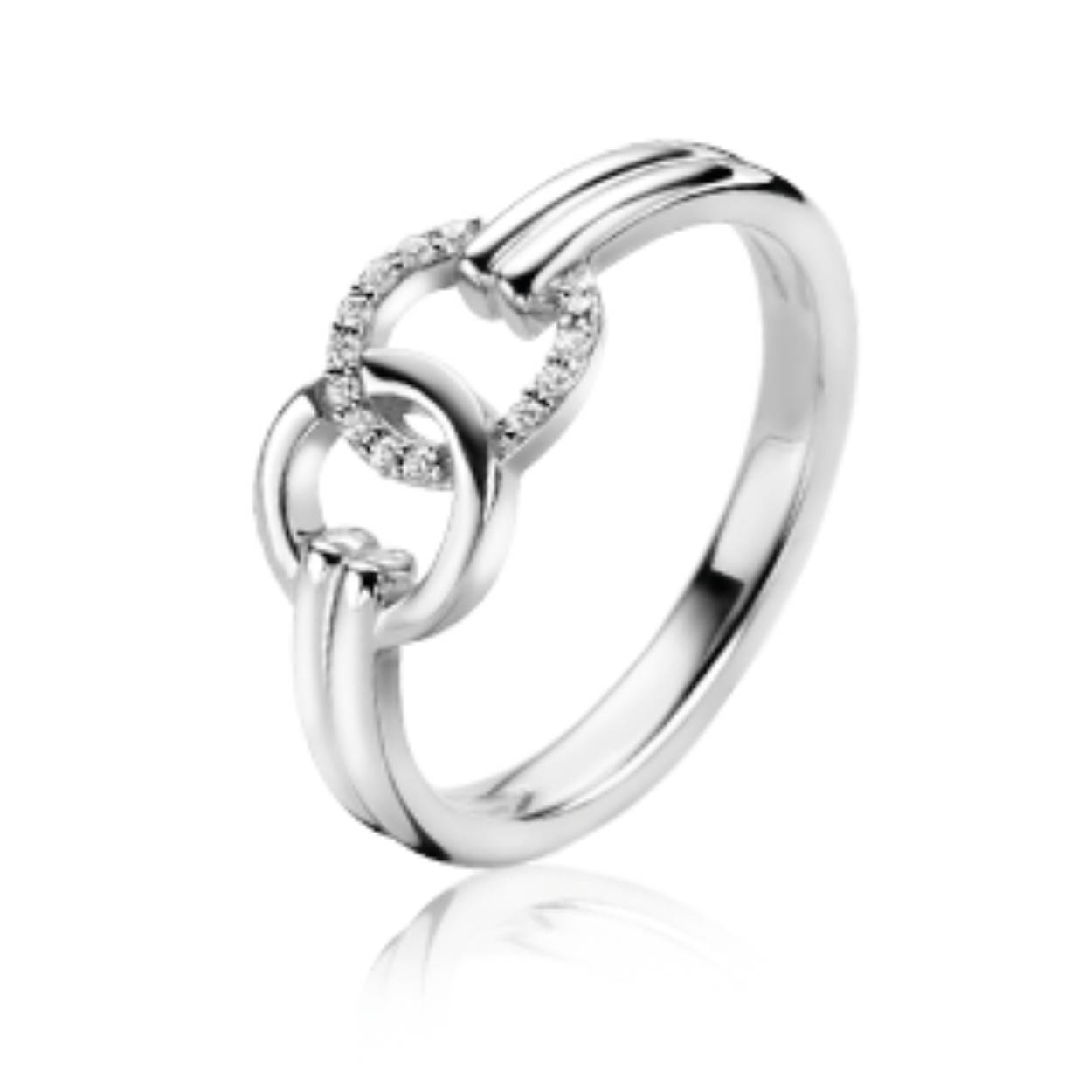 ZINZI zilveren ring twee ronde vormen met elkaar verbonden wit ZIR2266