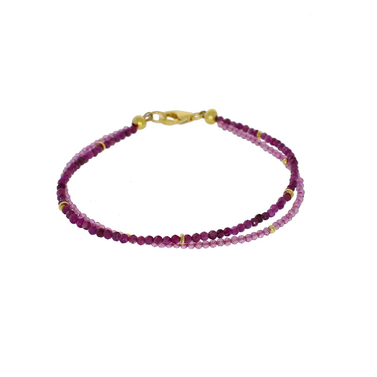Armband 2-rijen robijn en rose topaas