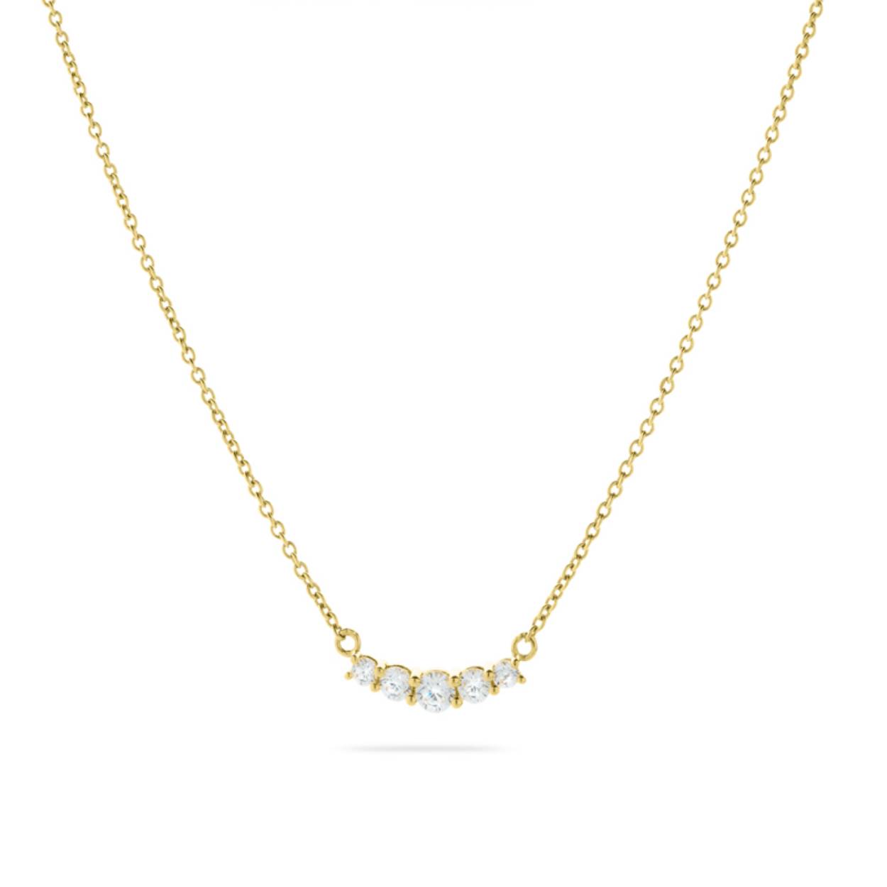 14 karaats gouden collier met 5 zirkonia's. Het collier heeft een lengte van 42 + 3 cm