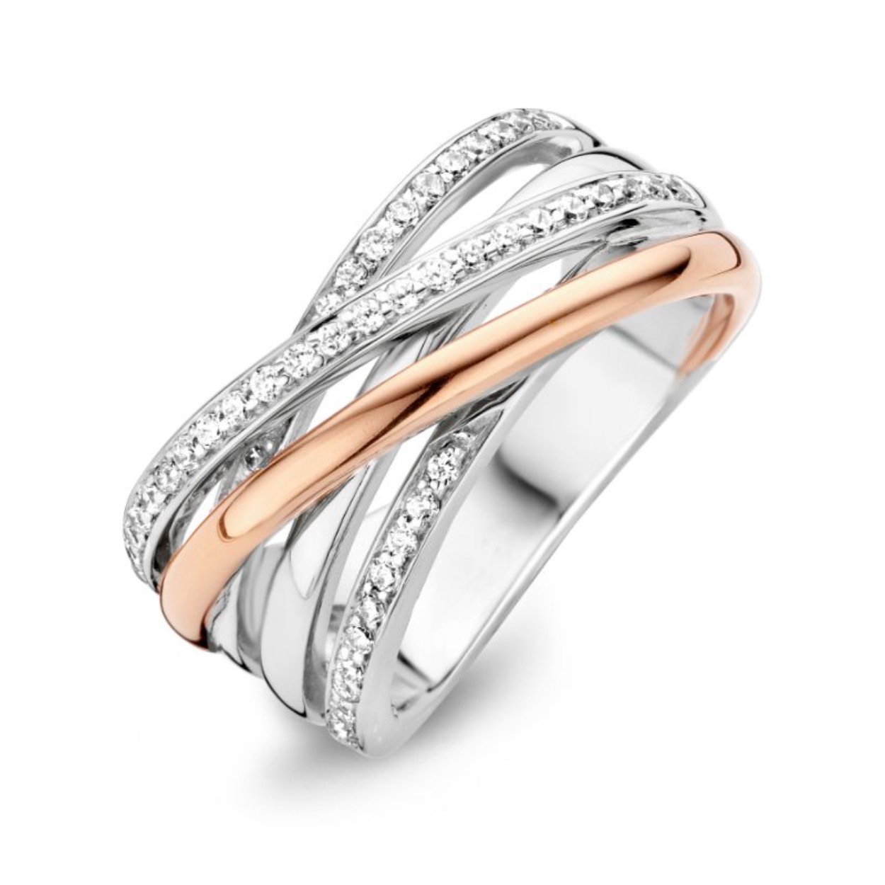 Moments ring zilver/rose verguld met zirkonia 
Maat 54