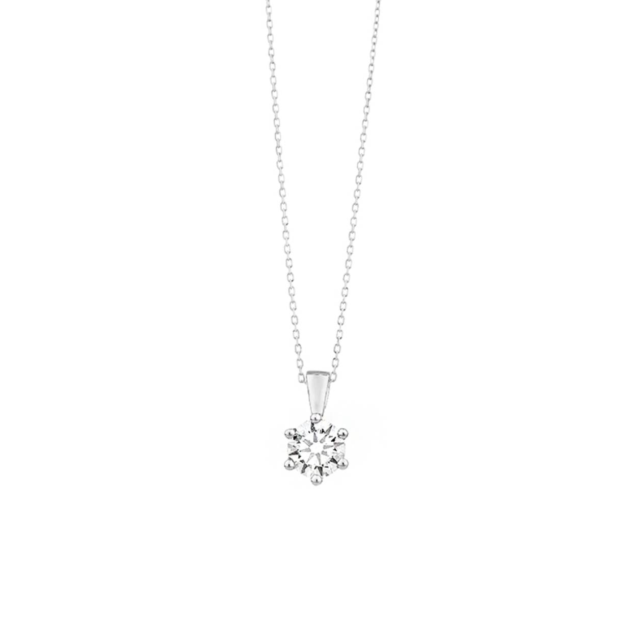 Prachtige 18 karaat witgouden collier met solitaire diamant, 0.10crt H SI