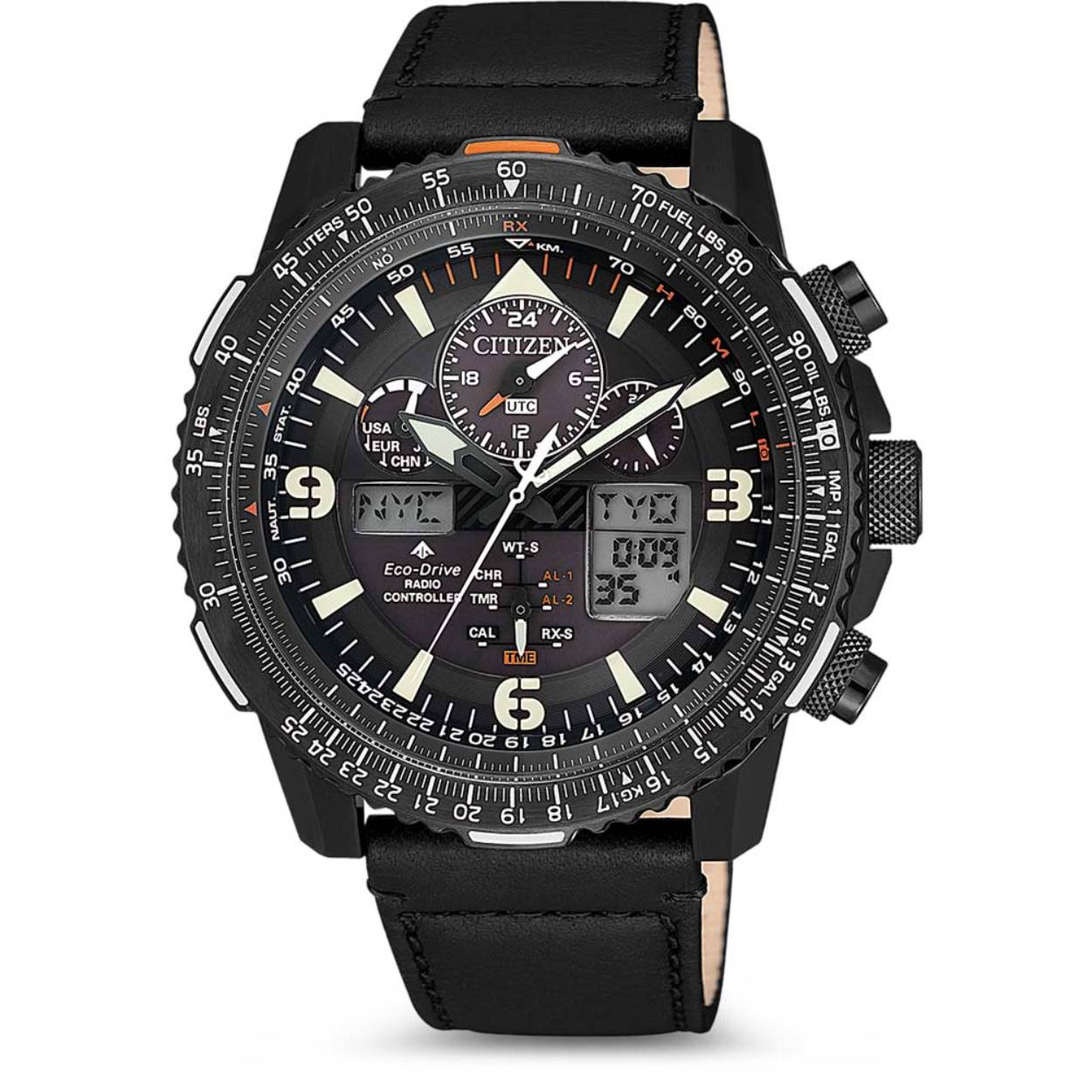 Dit zendergestuurd horloge van het merk Citizen is een prachtig horloge. Het horloge heeft een kast gemaakt van staal en een zwarte band gemaakt van leder. Met de functie: Wereldtijd