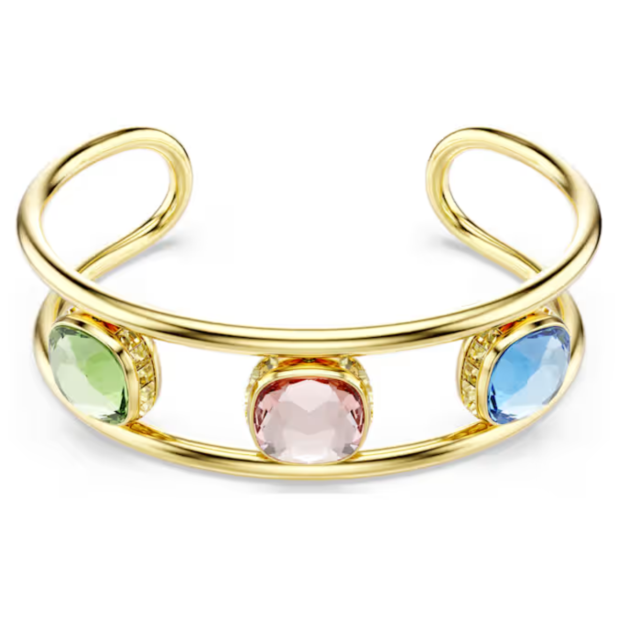 Deze vreugdevolle Chroma Twist-manchet is een speels voorbeeld van Swarovski’s savoir-faire. De goudkleurige band is aan de ene kant bezet met een rij groene Swarovski ReCreated™ crystals en aan de andere kant met blauwe Swarovski ReCreated™ crystals en levendige roze kristallen, waardoor hij eindeloos te stylen is. Draai de armband om voor een look die past bij uw stemming of outfit. Een veelzijdige keuze die u kunt combineren met andere omkeerbare stukken uit dezelfde collectie. Chroma Twist-sieraden bevatten minimaal 50% Swarovski ReCreated™ crystals. Het is onze eerste collectie die is ontworpen met circulariteit in gedachten.
