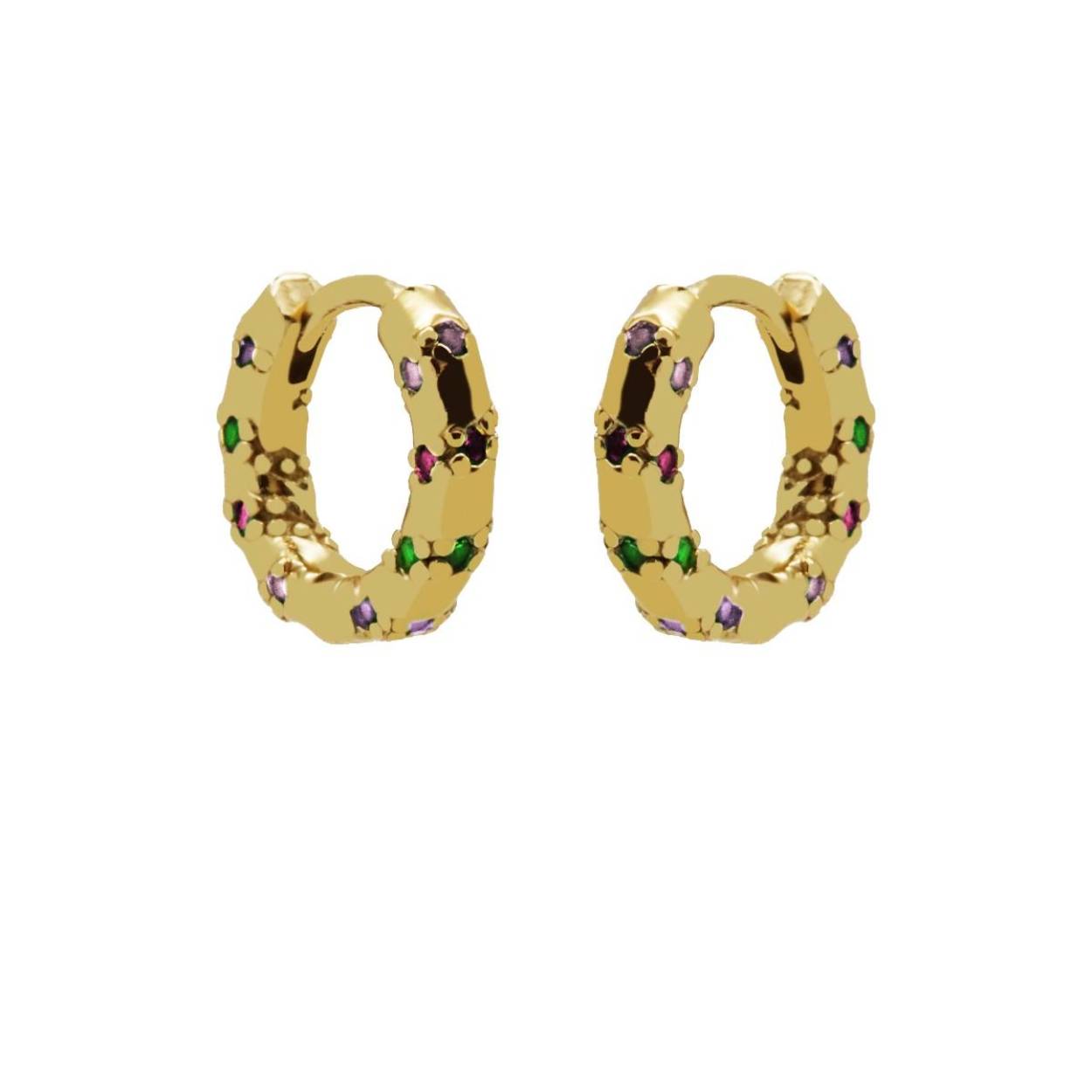 H111GP_MC Karma oorringen | zilver verguld | zirkonia's regenboog kleuren